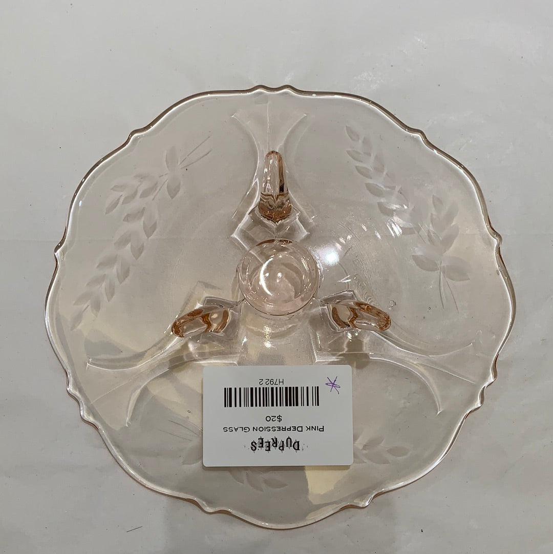 Pink Depression Glass footed plate