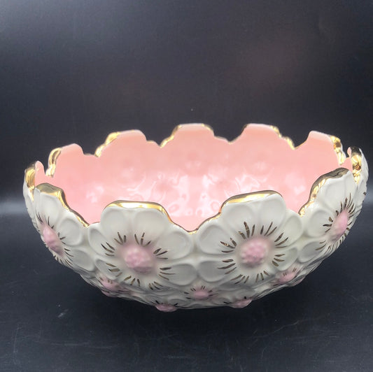 Pink and Gold Floral Ceramic Bowl