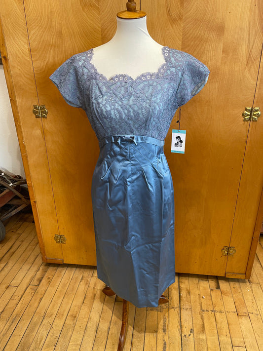 60’s blue satin wiggle dress