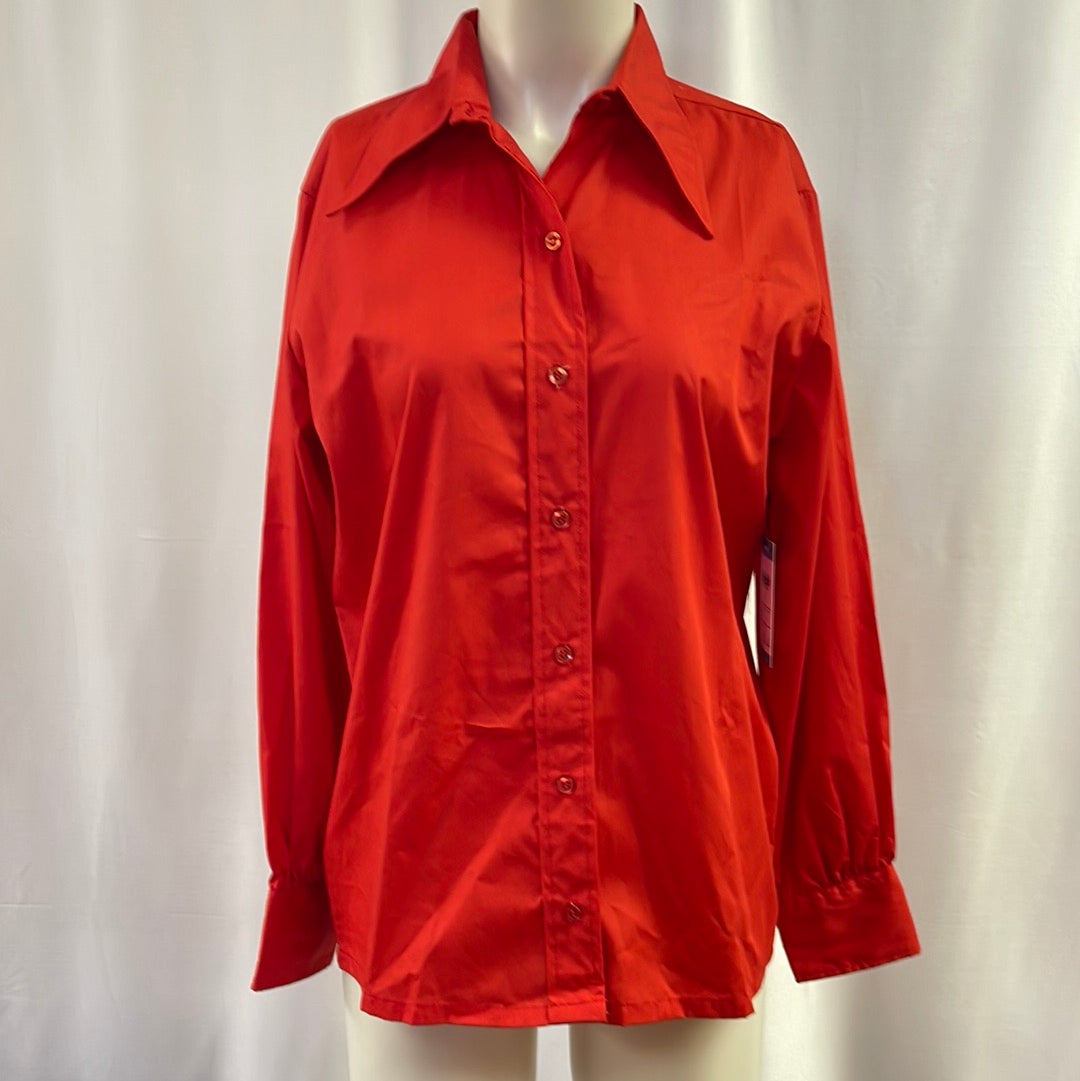 Red Long Sleeve Collared Blouse