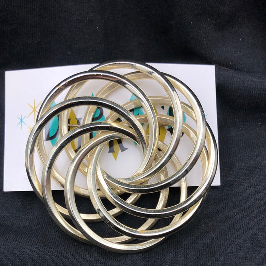 Gold round circles intertwined brooch