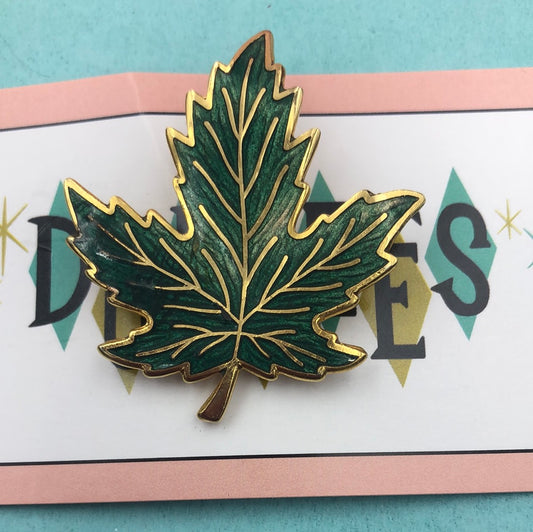 Gold and Green Enamel Leaf pin