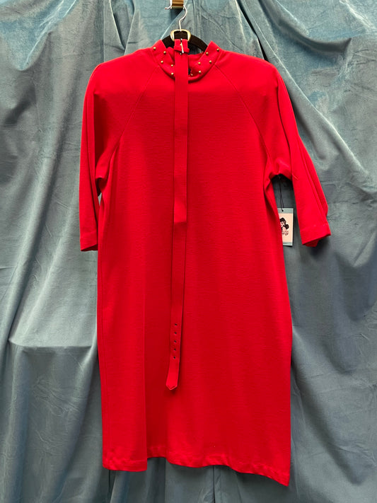 80s Red High collared Dress