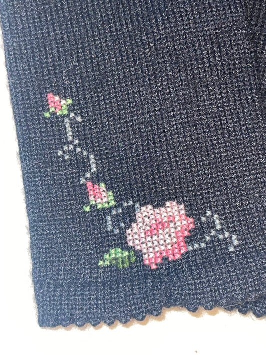 Black Embroidered Knit Gloves