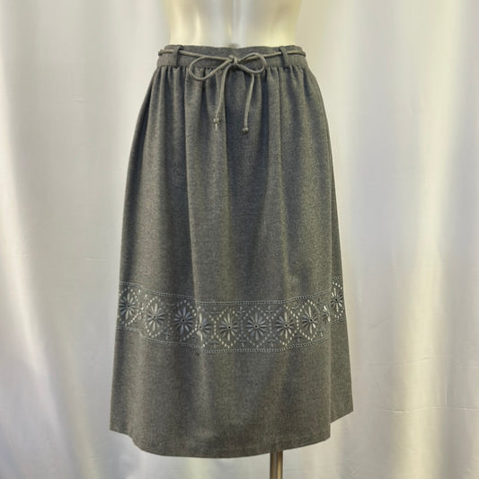 Gray Wool Skirt with Embroidery