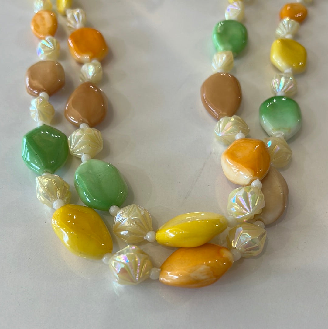 Double strand necklace and Clip Earrings