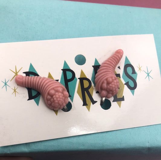 Pink cornucopia clip on earrings