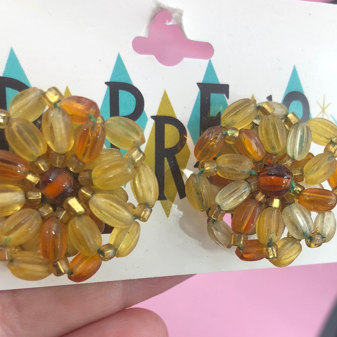 Amber bead cluster Clip On Earring