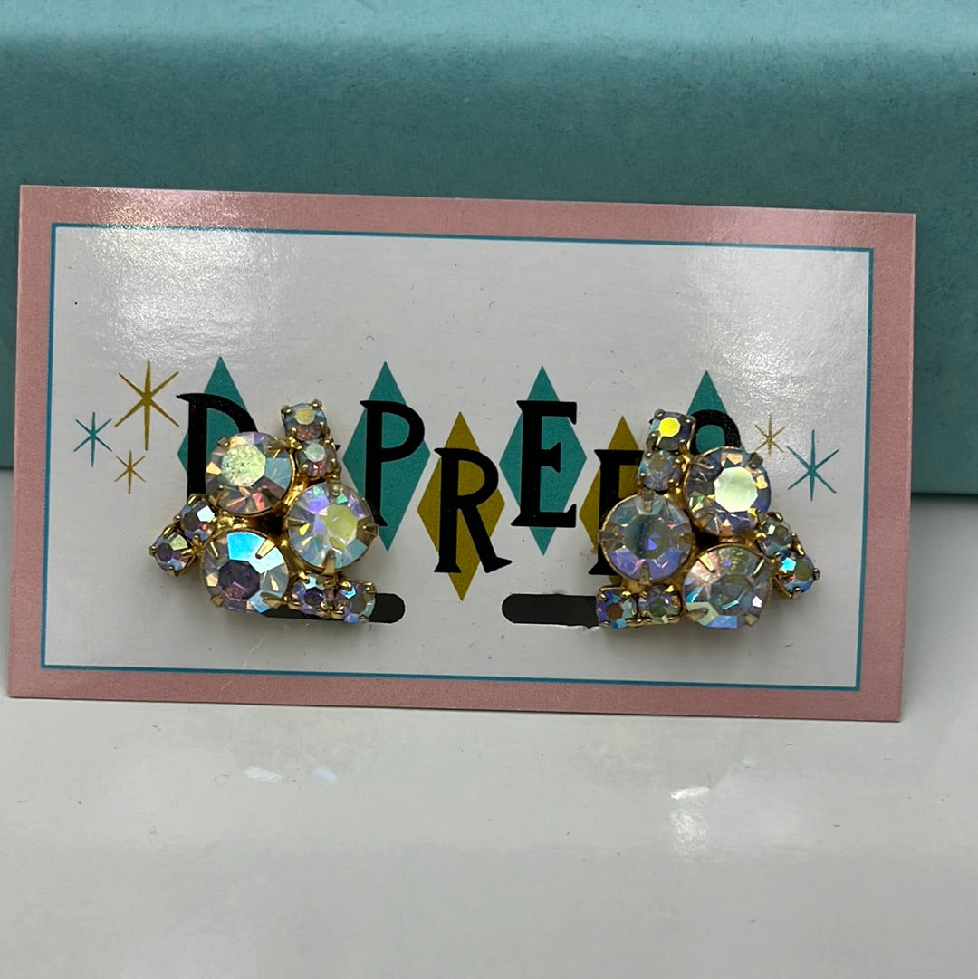 Aurora Borealis crystal clip earrings
