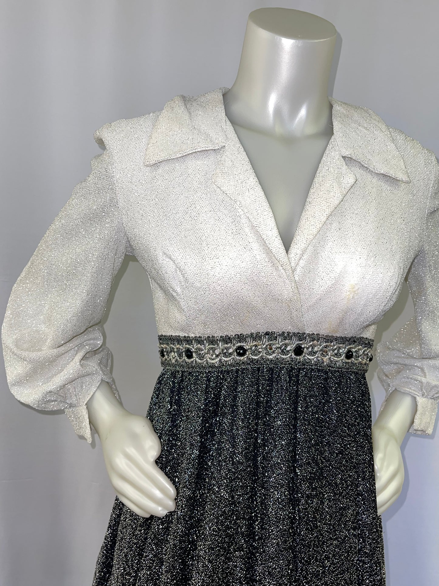 70s White and Black Sparkly Dress