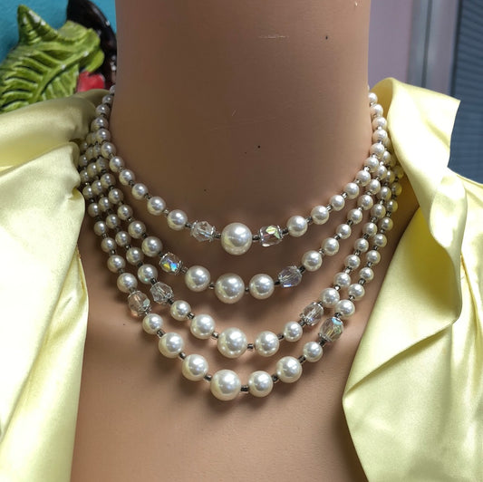 4 strand faux pearl necklace