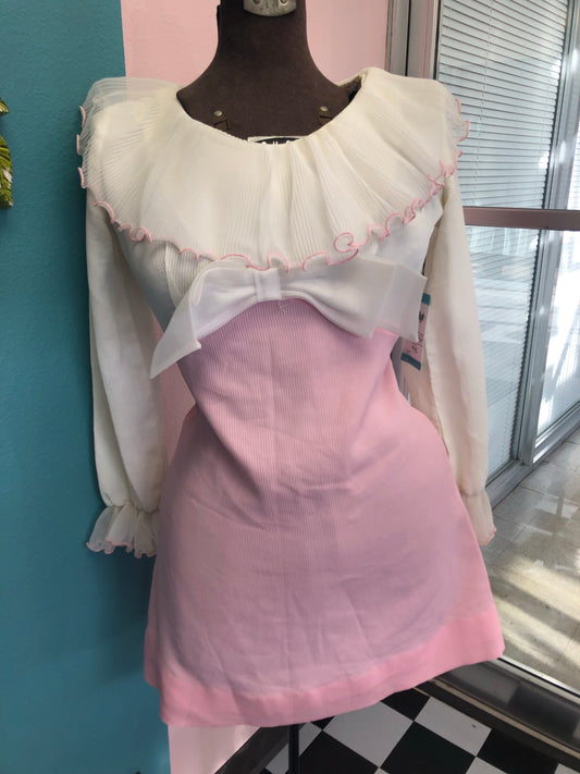 60s Pink Ruffle Mini Dress