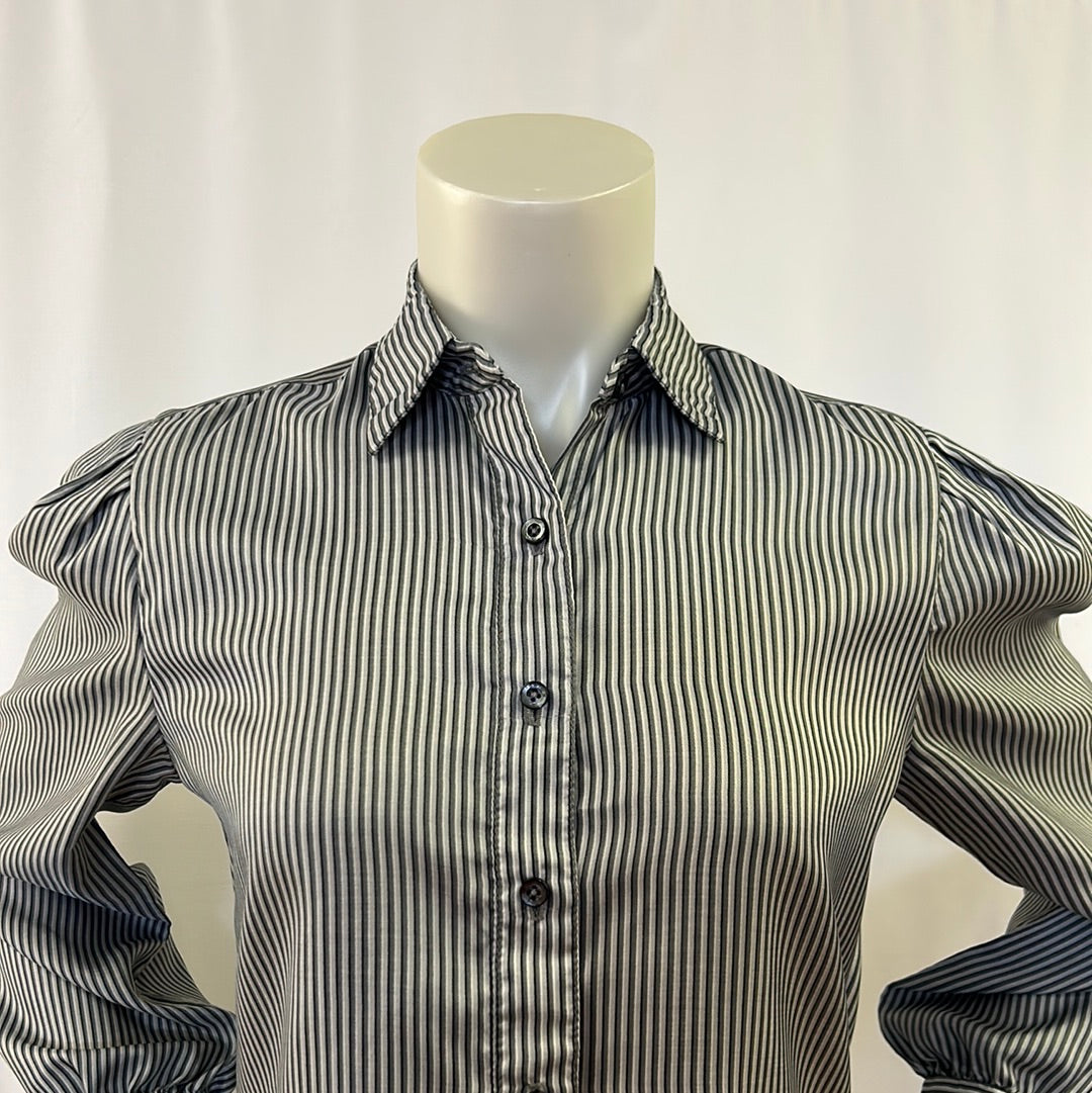 80s Gray striped long sleeved dress blouse