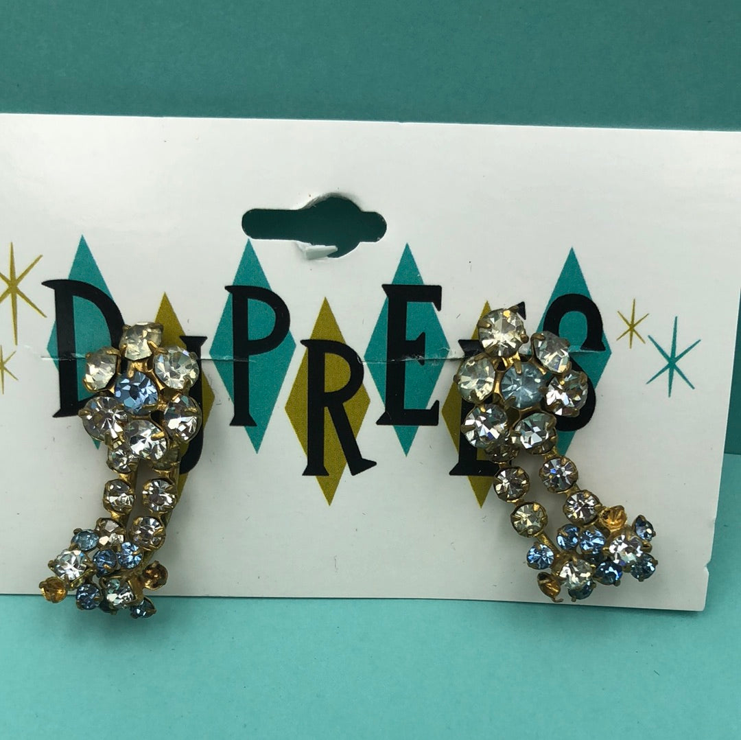 Clear and Powder Blue crystal clip on earrings