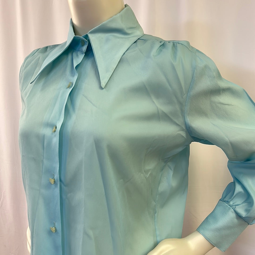 Sky Blue Long Sleeve Collared Blouse