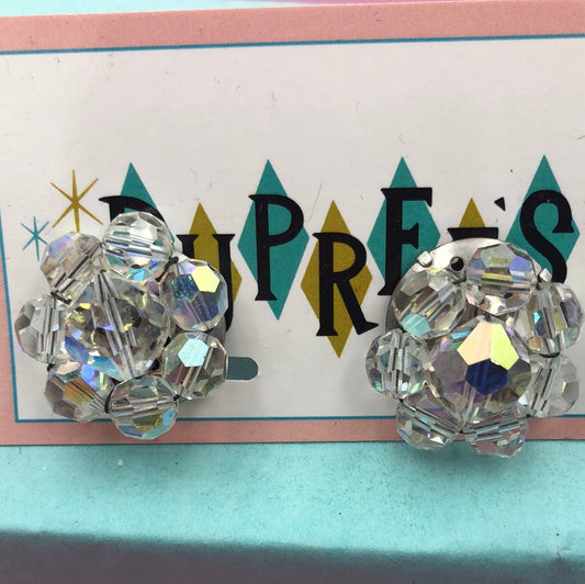 Aurora Borealis bead cluster clip on earring