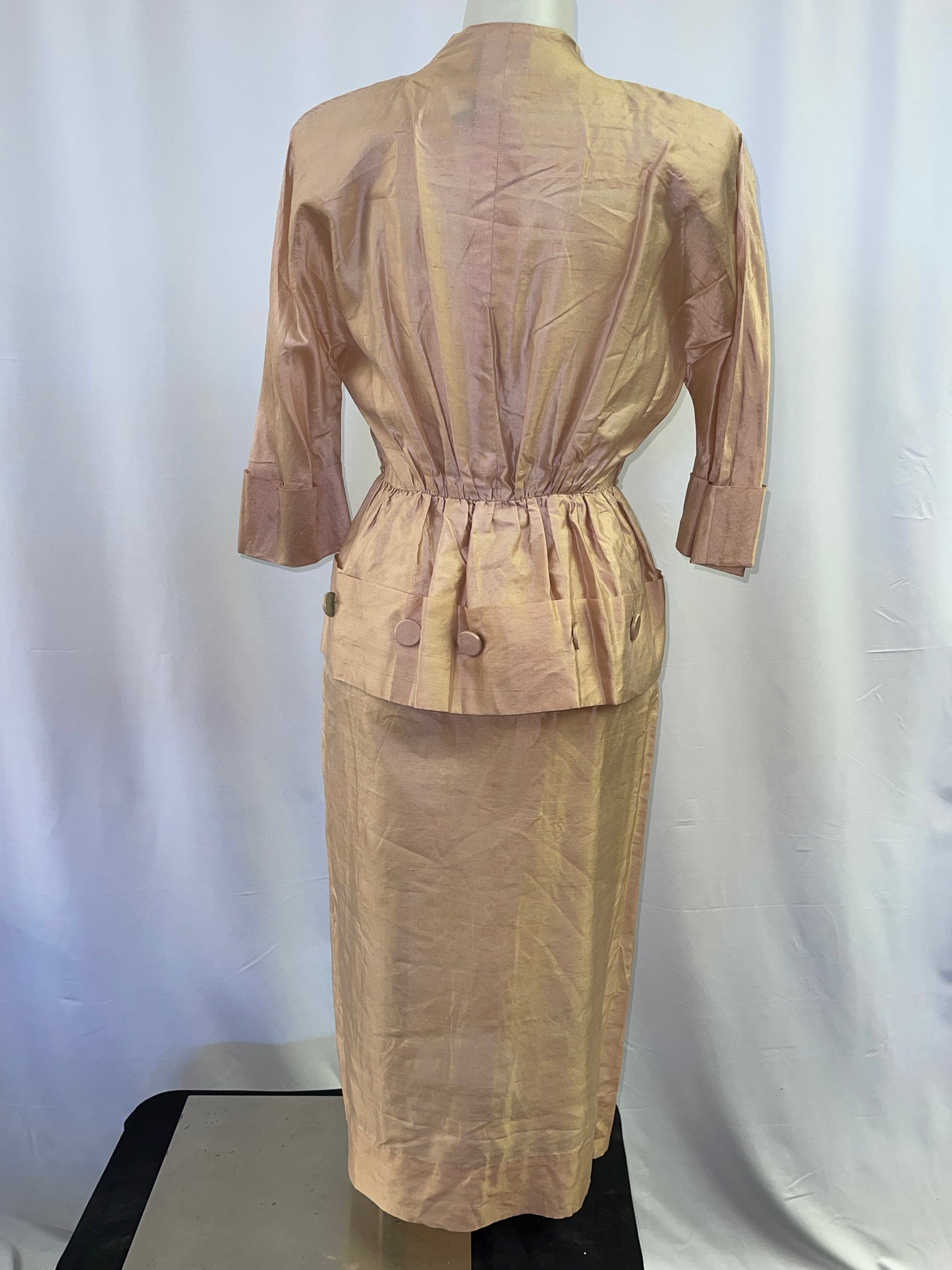 40s Raw Silk Peplum Dress