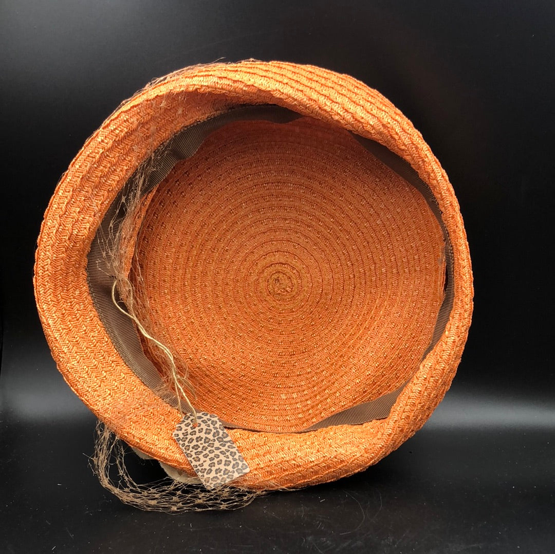 Orange woven hat with Taupe floral detail and band
