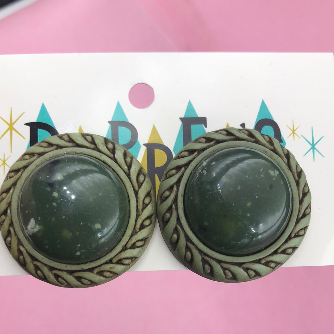 Dark Green Marble Clip on earring