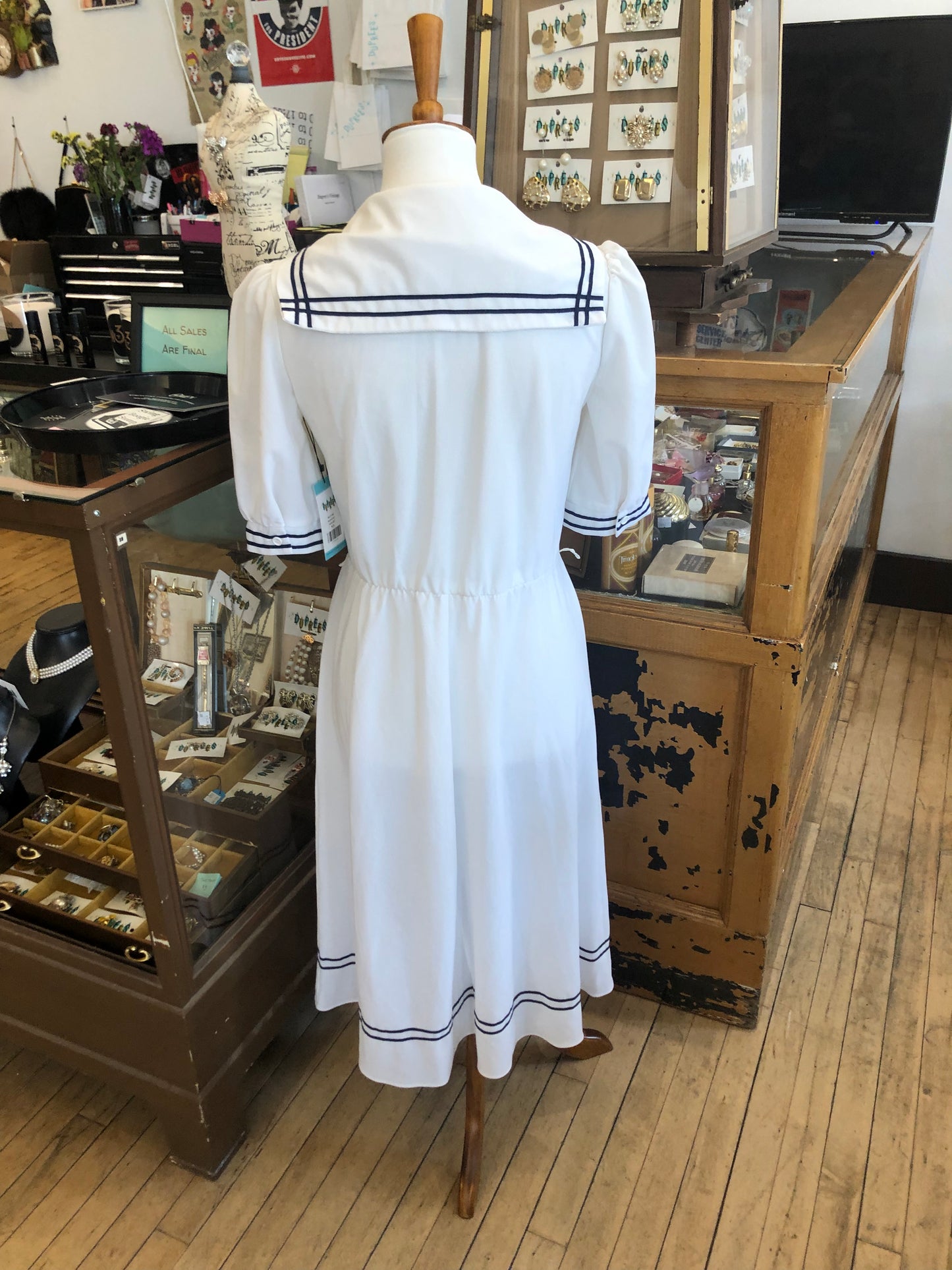 White Nautical Polyester short sleeve dress