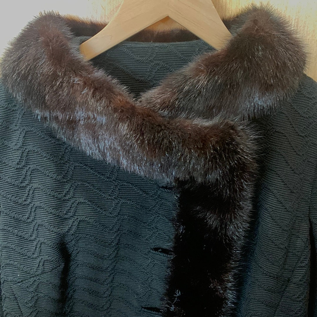 Black Fabric Coat with Mink Collar