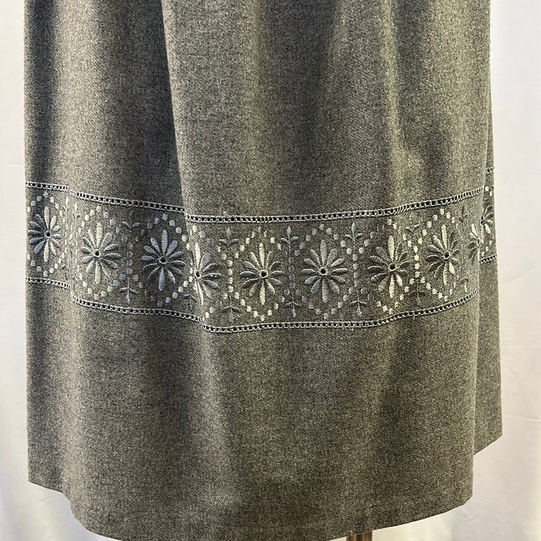 Gray Wool Skirt with Embroidery