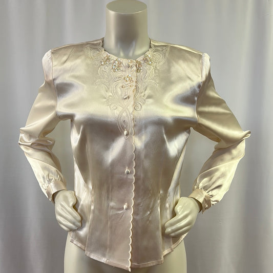 80s Ivory Beaded Evening Blouse