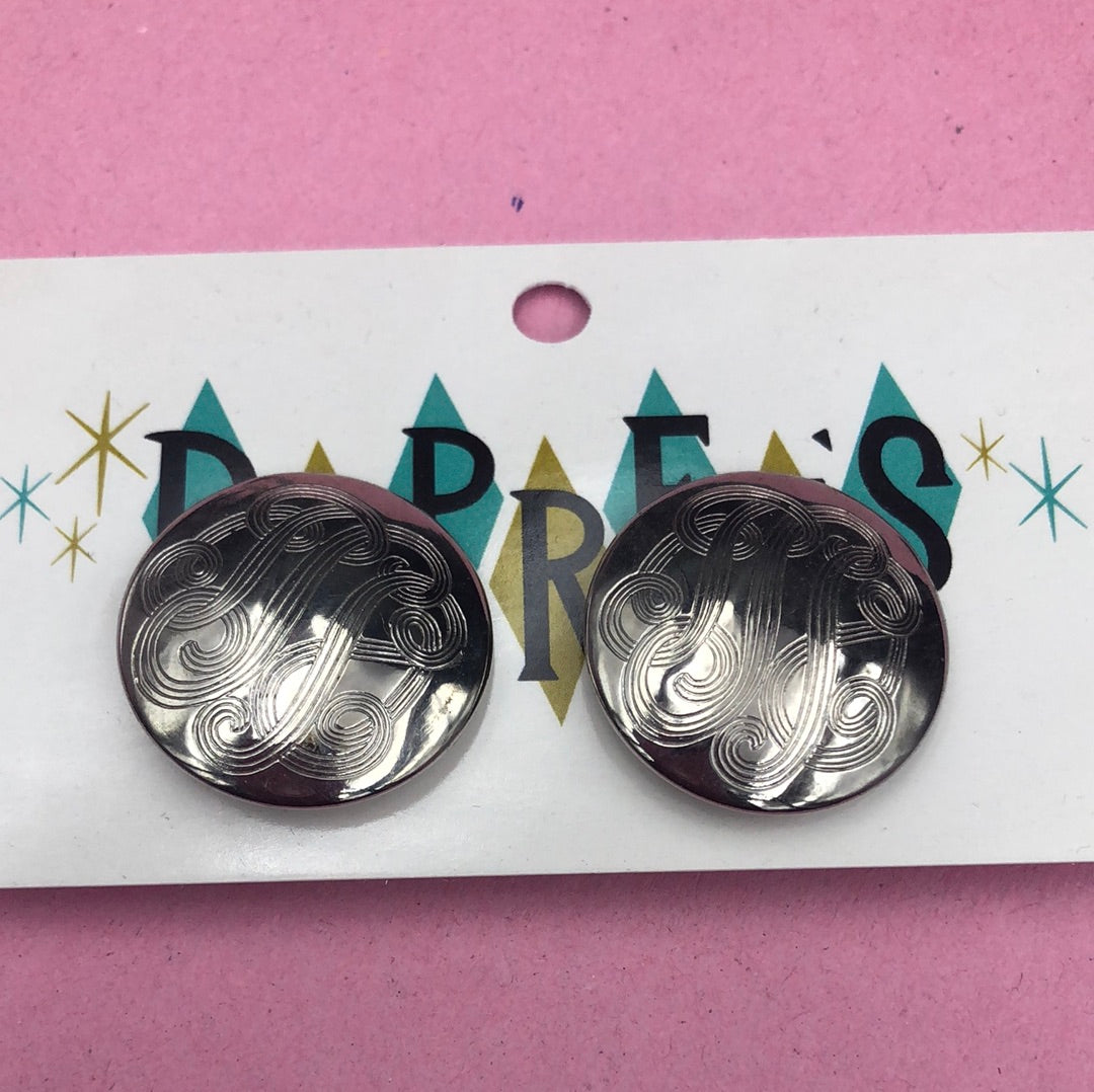 Round Silver Etched Clip On Earring