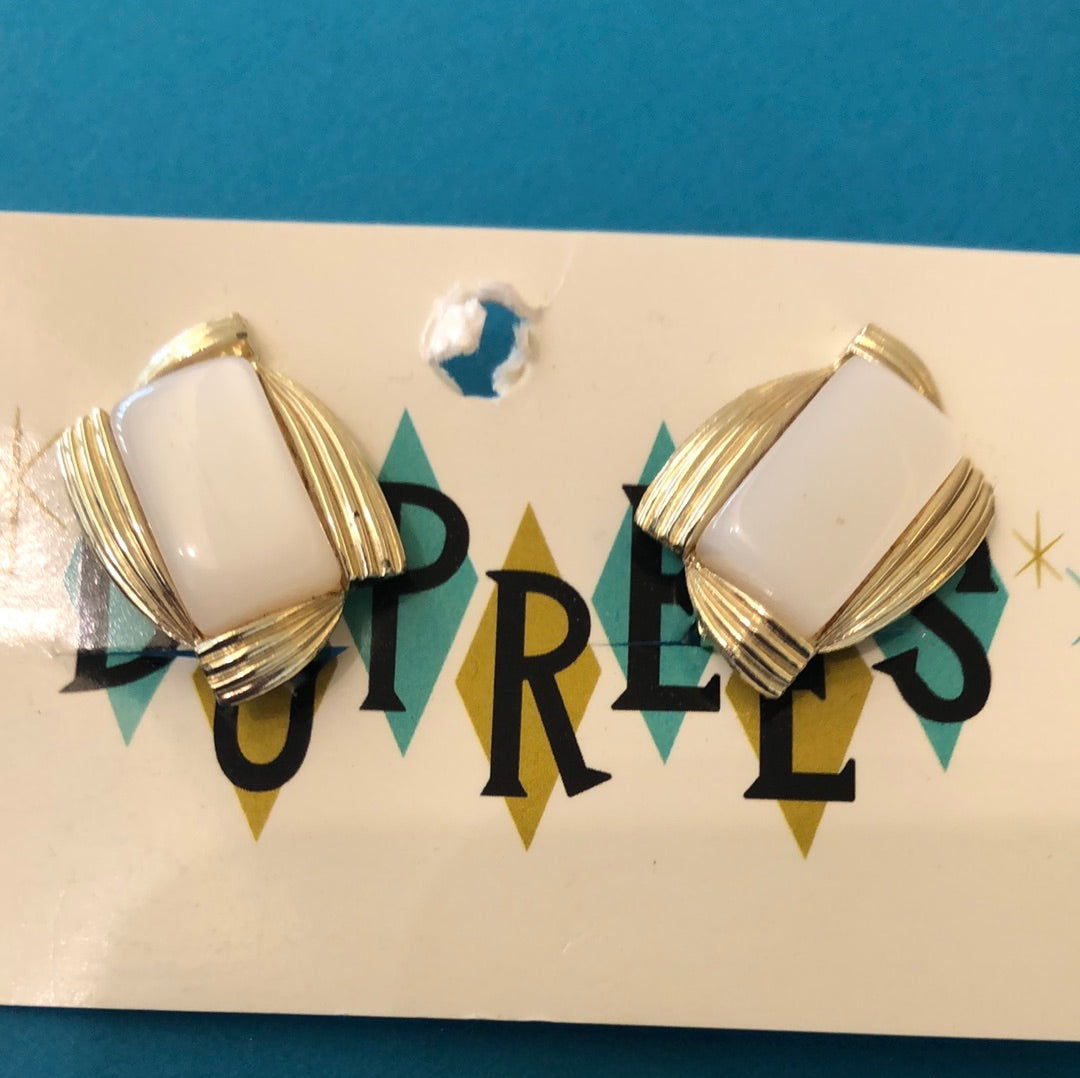 Silver and White Clip on earrings