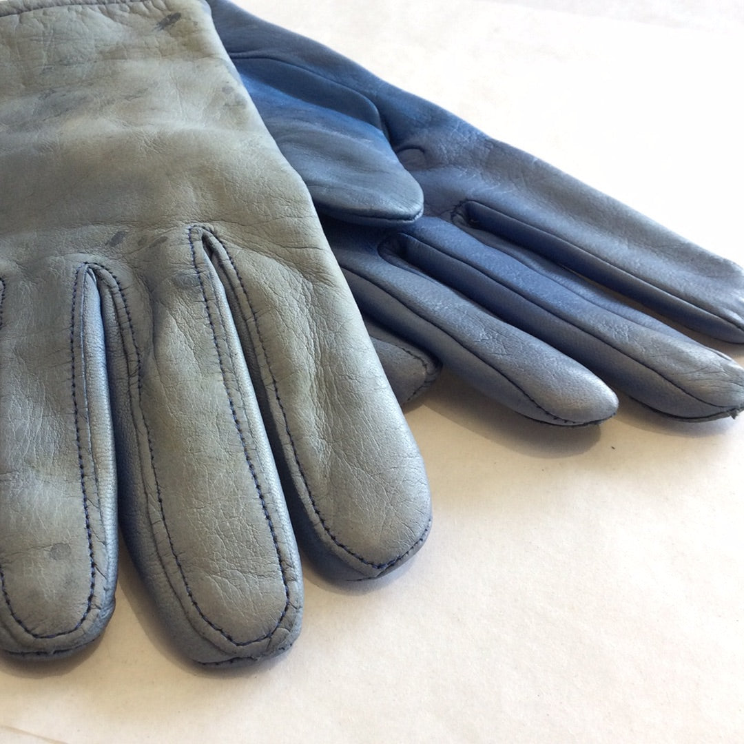 Blue leather winter gloves