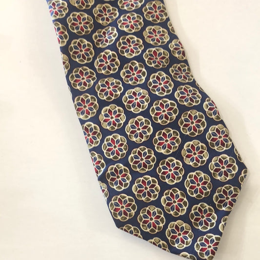 Blue tie with Maroon and Olive deign