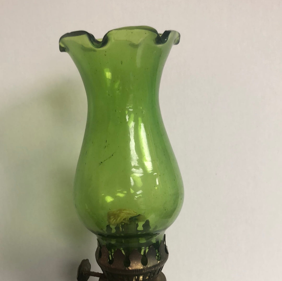 Green Glass Oil Lamp with World map