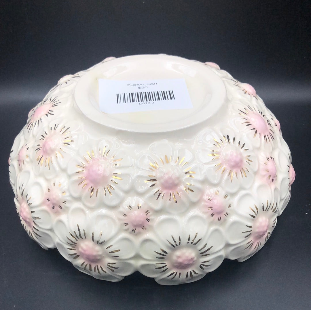 Pink and Gold Floral Ceramic Bowl