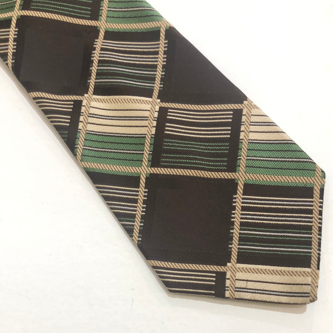 Green and brown plaid tie