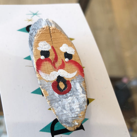 Wood Hand Painted Santa Face Pin