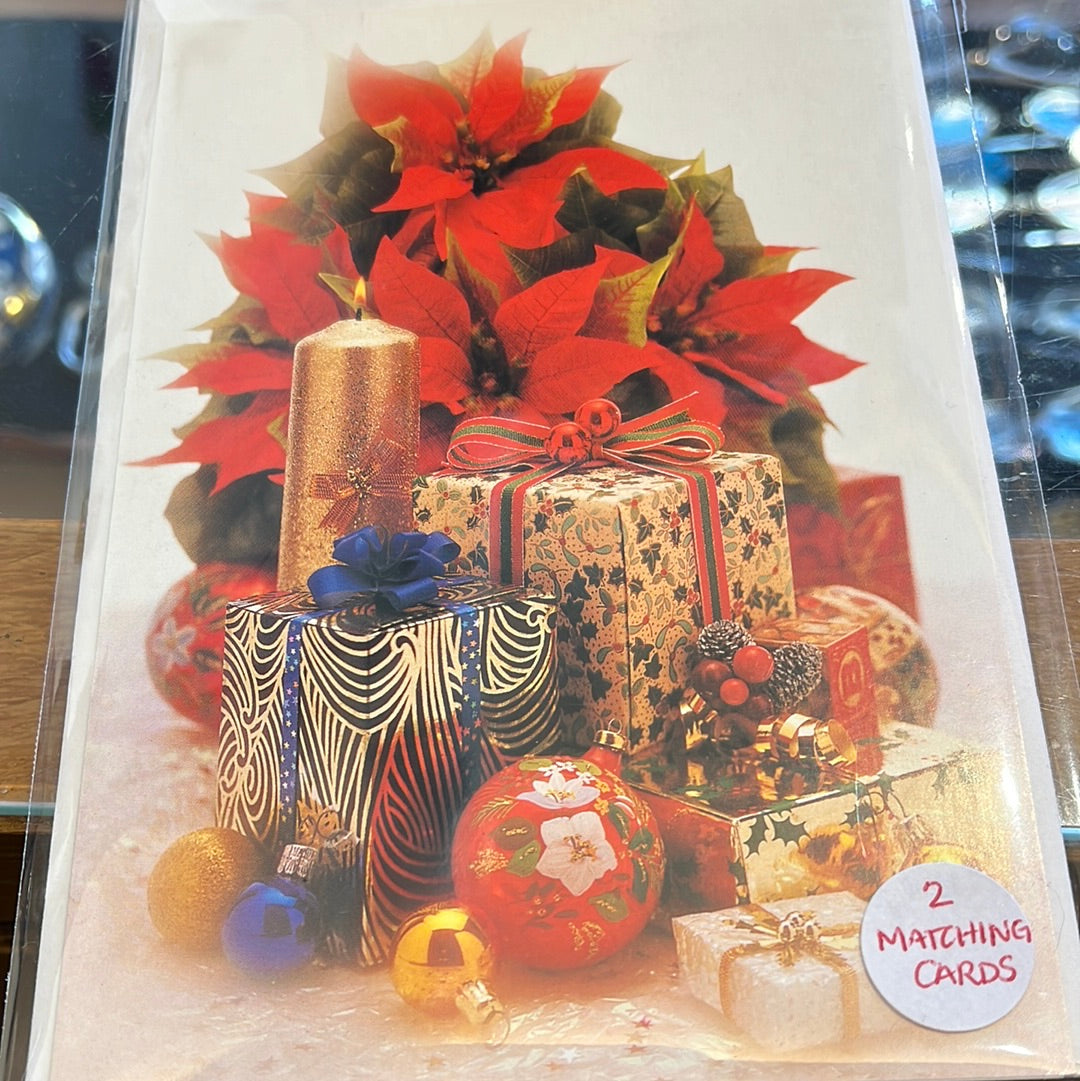 Holiday card 2 pack with poinsettia and packages