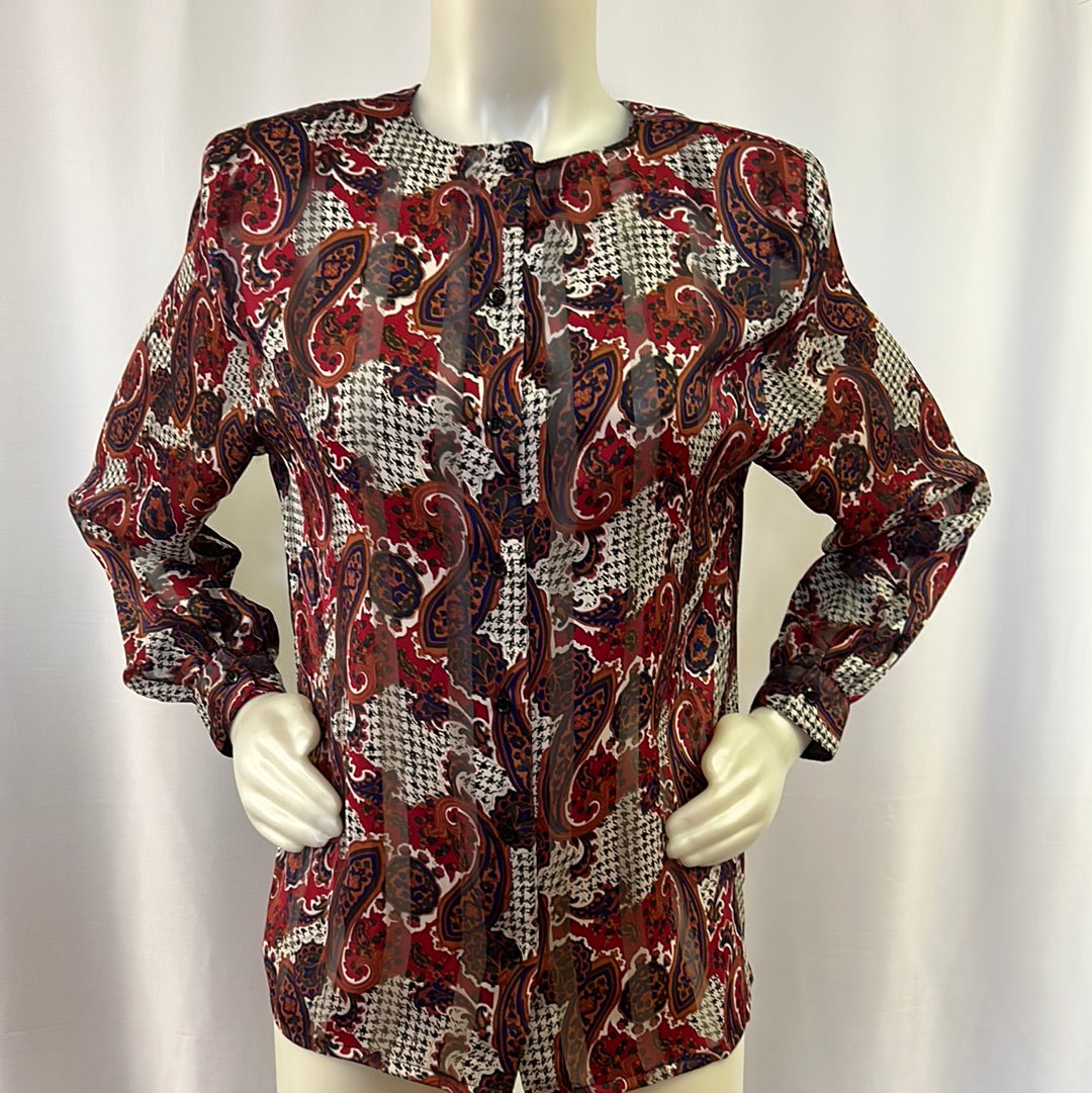 80s Paisley and Houndstooth Blouse