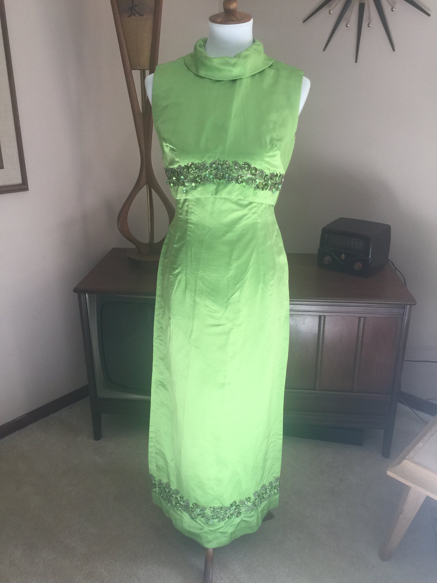 Green silk full length dress set