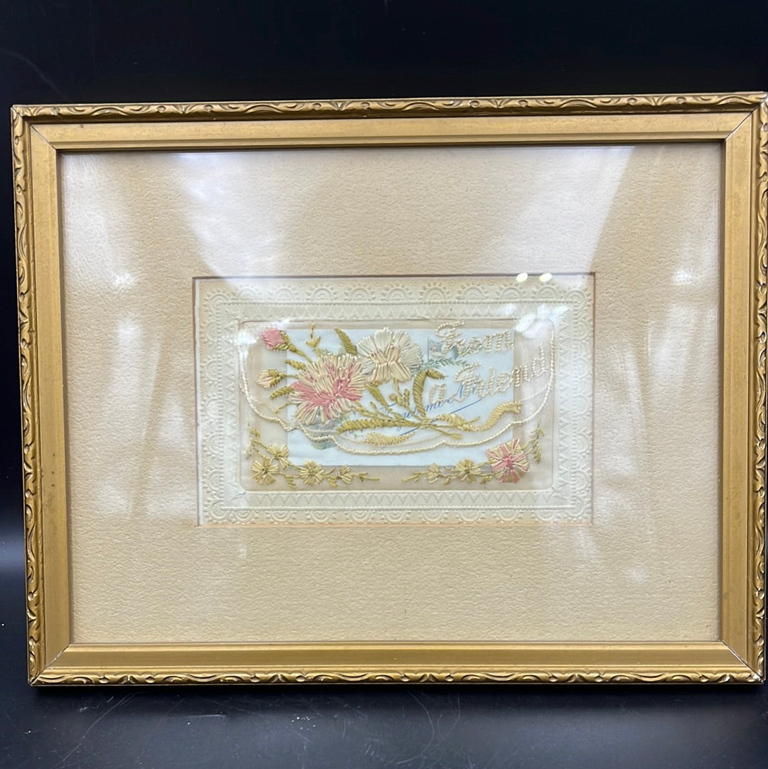 Framed WW1 silk embroidered post card