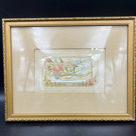 Framed WW1 silk embroidered post card