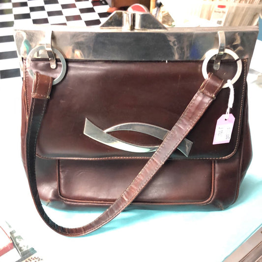 Brown leather bag with silver detail