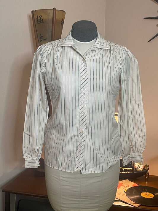 80s Ivory Striped Blouse
