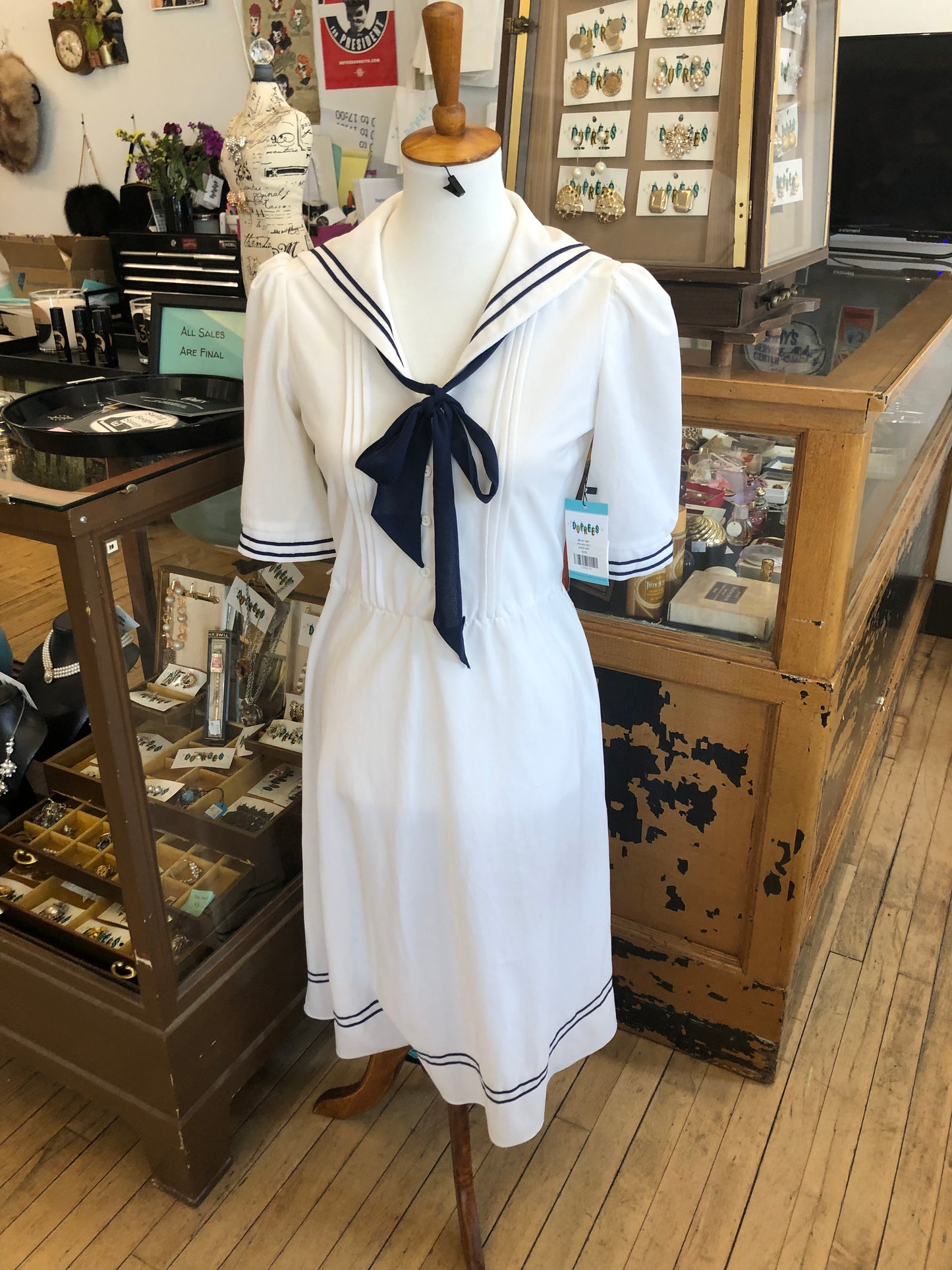 White Nautical Polyester short sleeve dress