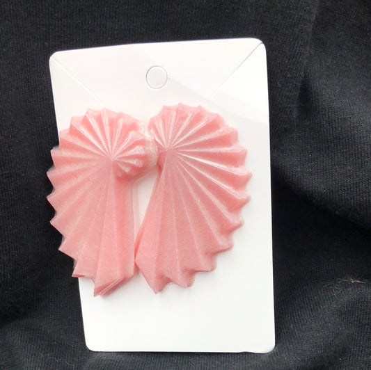 Pink fan shape 3" tall earrings