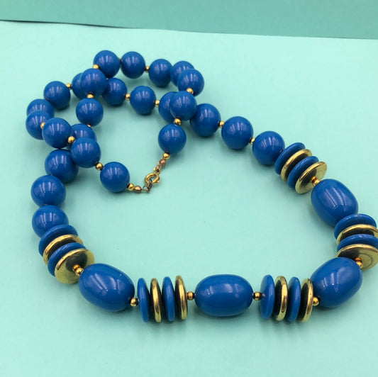 Blue and Gold bead necklace