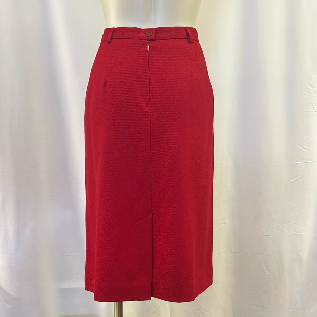 Red Straight Skirt with Pockets