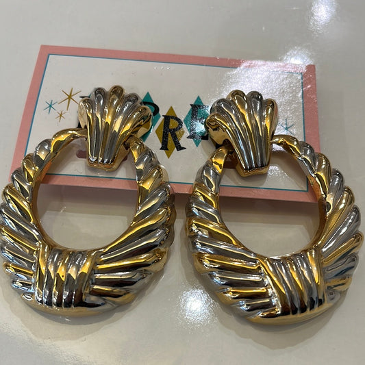 Large Gold dangle clip on earring