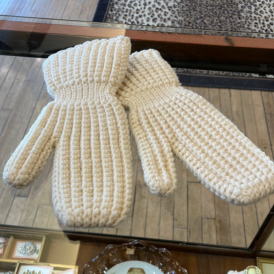 Ivory Hand Knit Mittens