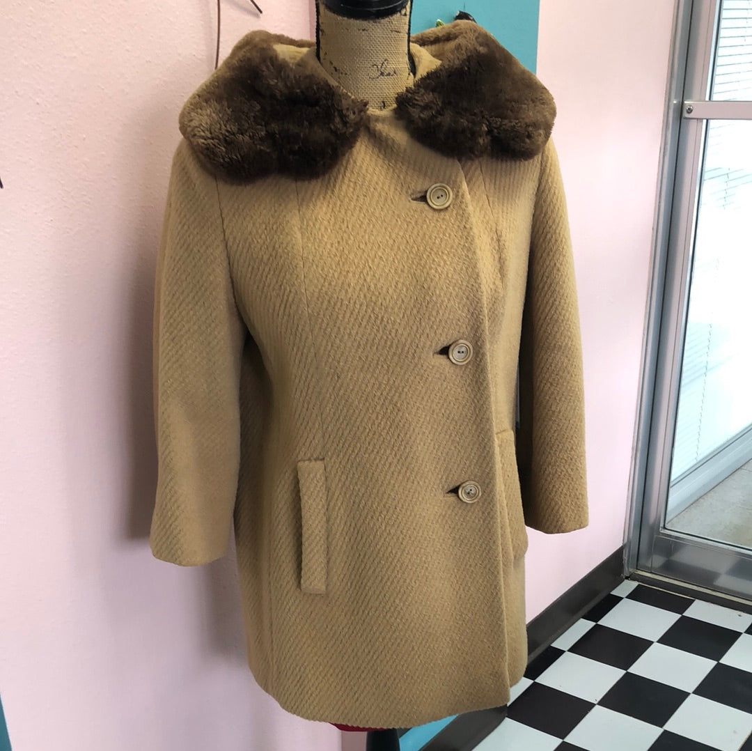 Camel colored coat with brown Faux Fur Collar