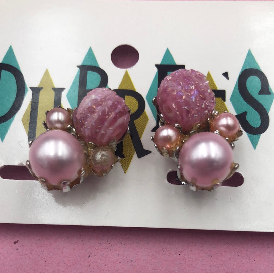 Pink Pearl Cluster clip on earrings